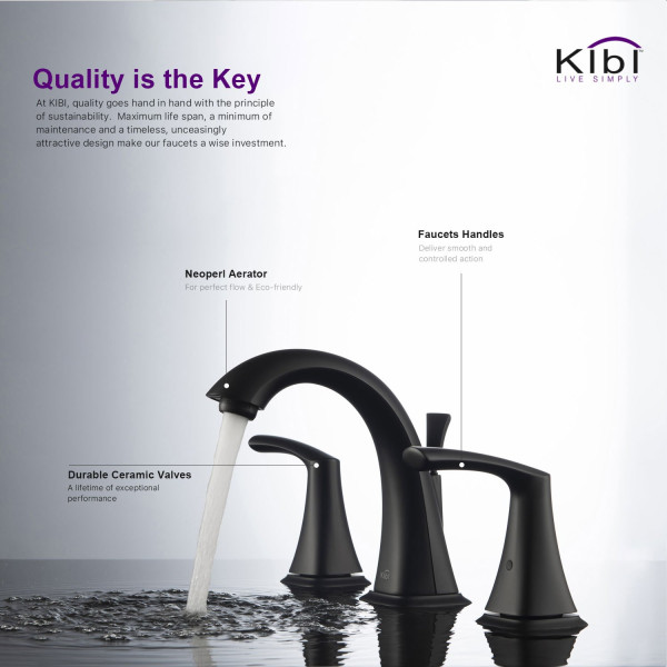 KIBI KBF1015MB Stonehenge Bathroom Sink 8" Widespread Faucet with Drain Assembly