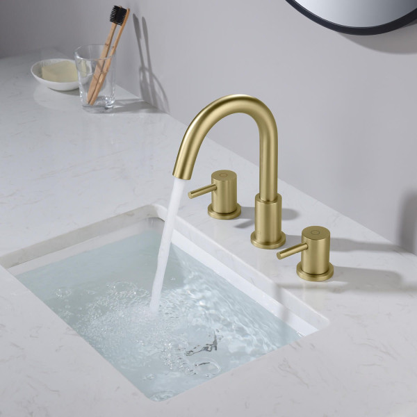 KIBI KBF1016BG Circular Bathroom Sink 8" Widespread Faucet with Drain Assembly