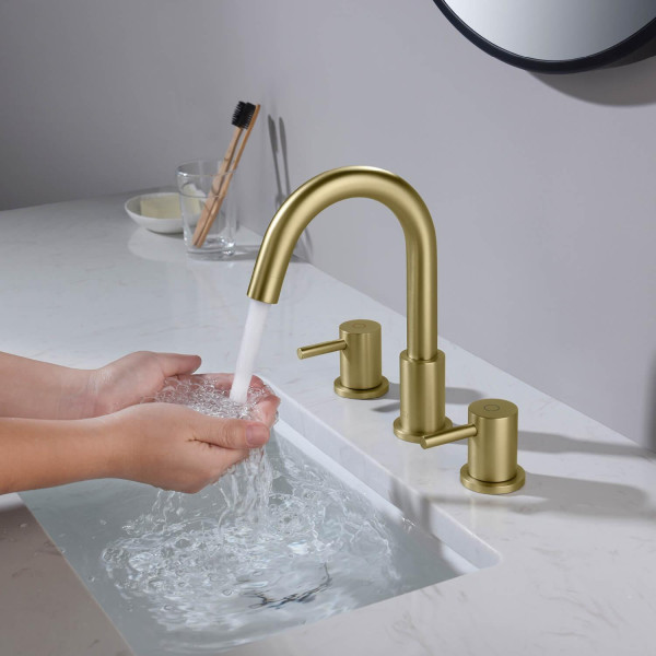 KIBI KBF1016BG Circular Bathroom Sink 8" Widespread Faucet with Drain Assembly