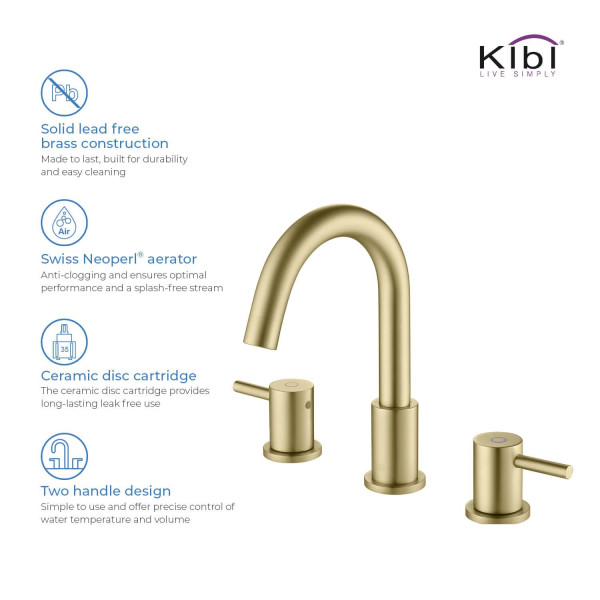 KIBI KBF1016BG Circular Bathroom Sink 8" Widespread Faucet with Drain Assembly