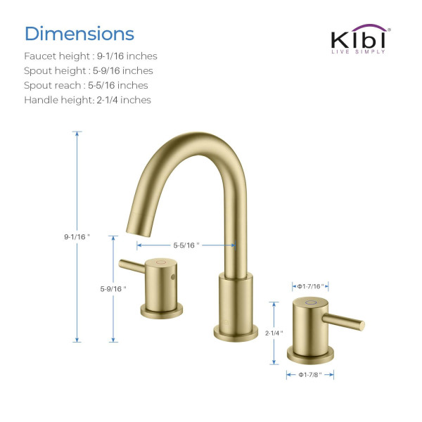 KIBI KBF1016BG Circular Bathroom Sink 8" Widespread Faucet with Drain Assembly