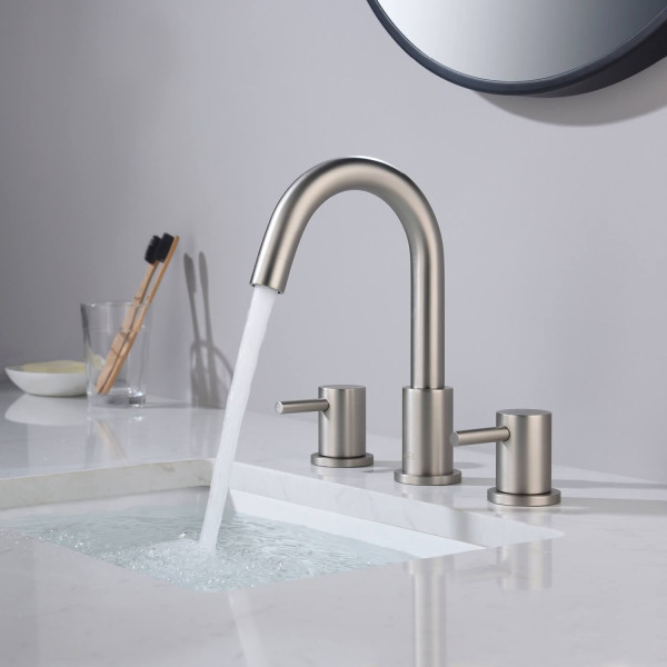 KIBI KBF1016BN Circular Bathroom Sink 8" Widespread Faucet with Drain Assembly