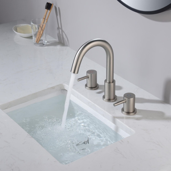 KIBI KBF1016BN Circular Bathroom Sink 8" Widespread Faucet with Drain Assembly