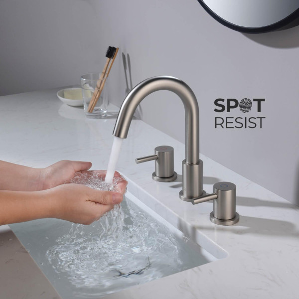 KIBI KBF1016BN Circular Bathroom Sink 8" Widespread Faucet with Drain Assembly