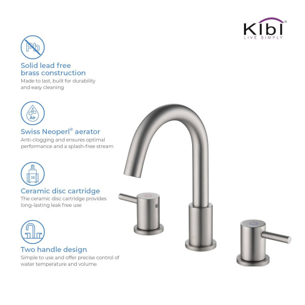 KIBI KBF1016BN Circular Bathroom Sink 8" Widespread Faucet with Drain Assembly