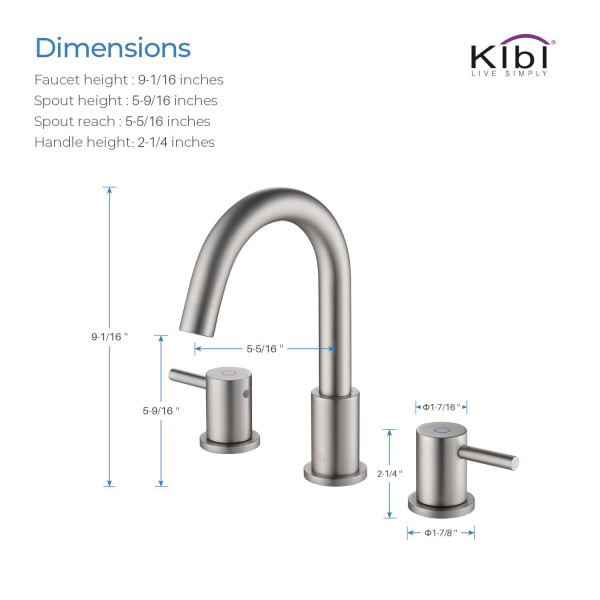 KIBI KBF1016BN Circular Bathroom Sink 8" Widespread Faucet with Drain Assembly