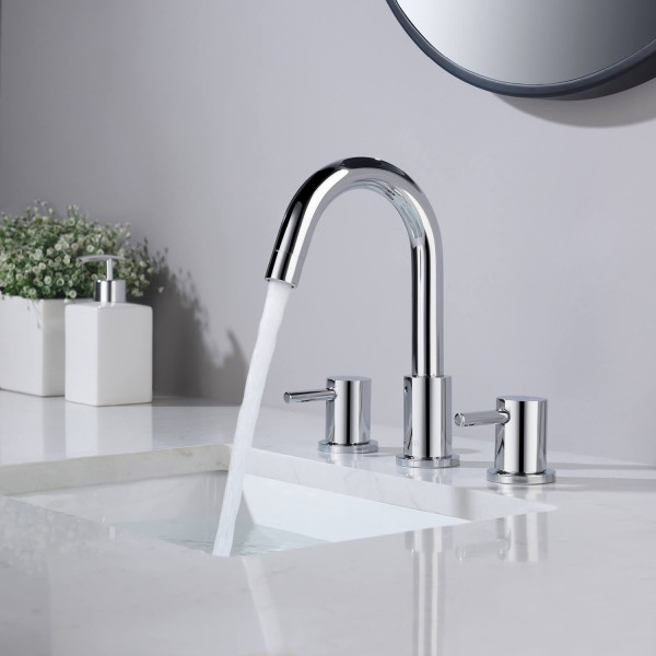KIBI KBF1016CH Circular Bathroom Sink 8" Widespread Faucet with Drain Assembly