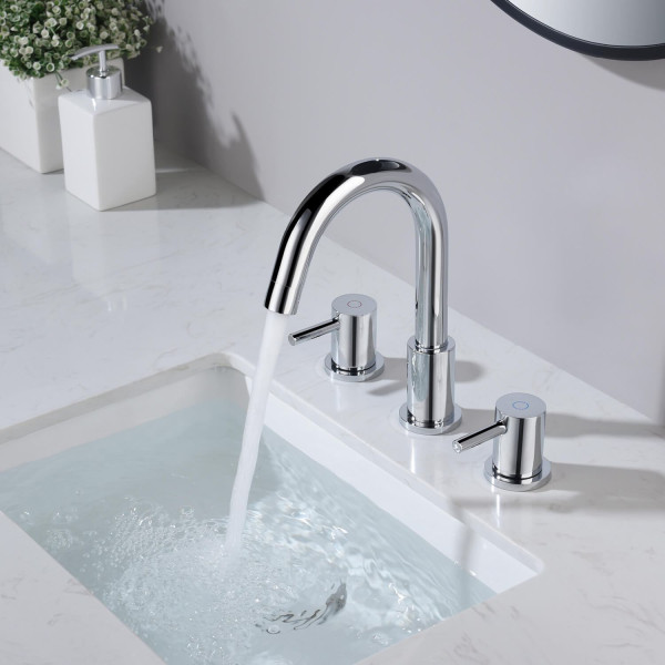 KIBI KBF1016CH Circular Bathroom Sink 8" Widespread Faucet with Drain Assembly