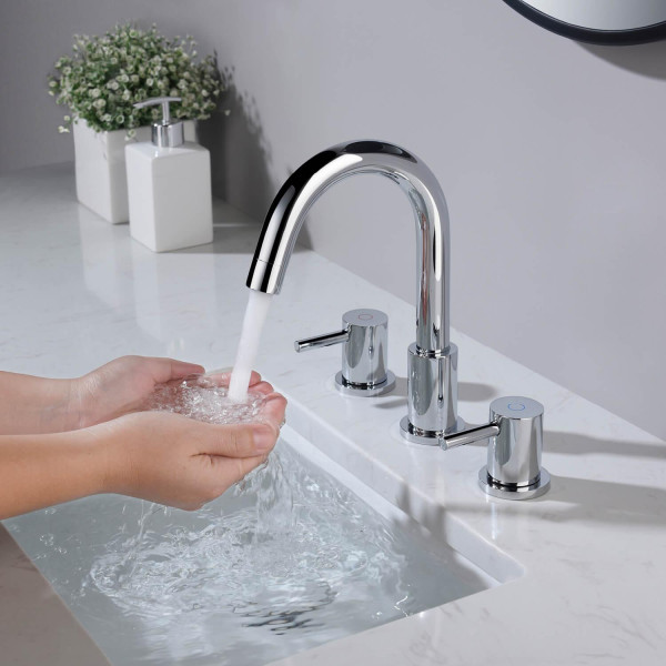 KIBI KBF1016CH Circular Bathroom Sink 8" Widespread Faucet with Drain Assembly
