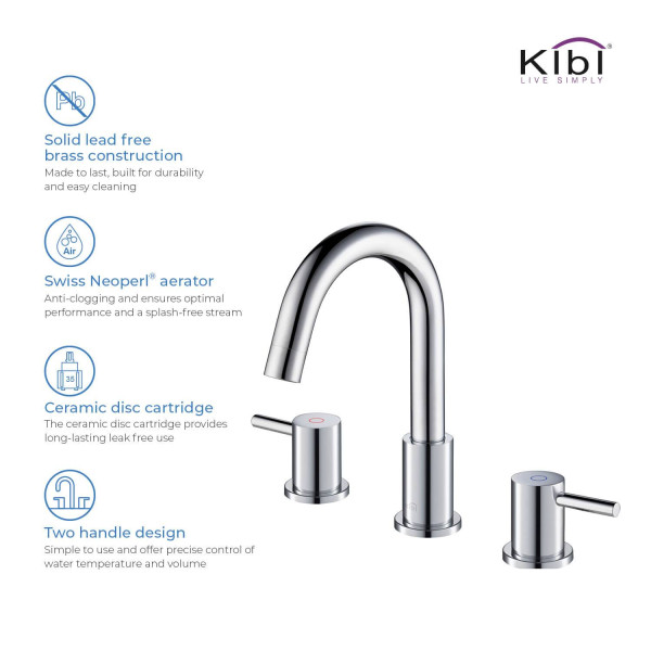 KIBI KBF1016CH Circular Bathroom Sink 8" Widespread Faucet with Drain Assembly