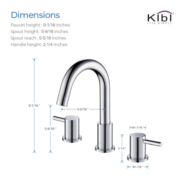 KIBI KBF1016CH Circular Bathroom Sink 8" Widespread Faucet with Drain Assembly