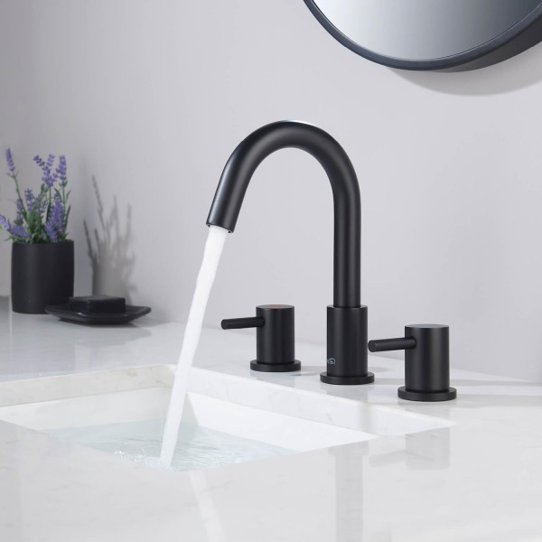 KIBI KBF1016MB Circular Bathroom Sink 8" Widespread Faucet with Drain Assembly