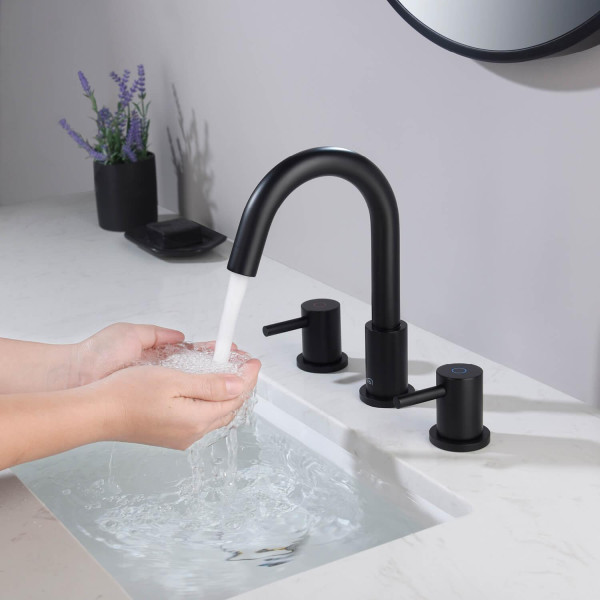 KIBI KBF1016MB Circular Bathroom Sink 8" Widespread Faucet with Drain Assembly