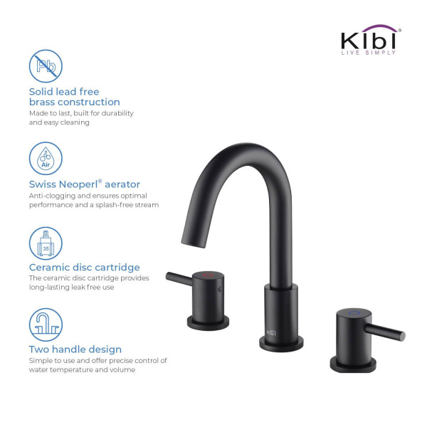 KIBI KBF1016MB Circular Bathroom Sink 8" Widespread Faucet with Drain Assembly