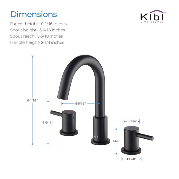 KIBI KBF1016MB Circular Bathroom Sink 8" Widespread Faucet with Drain Assembly