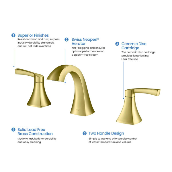 KIBI KBF1022BG Pyramid II Bathroom Sink 8" Widespread Faucet with Drain Assembly