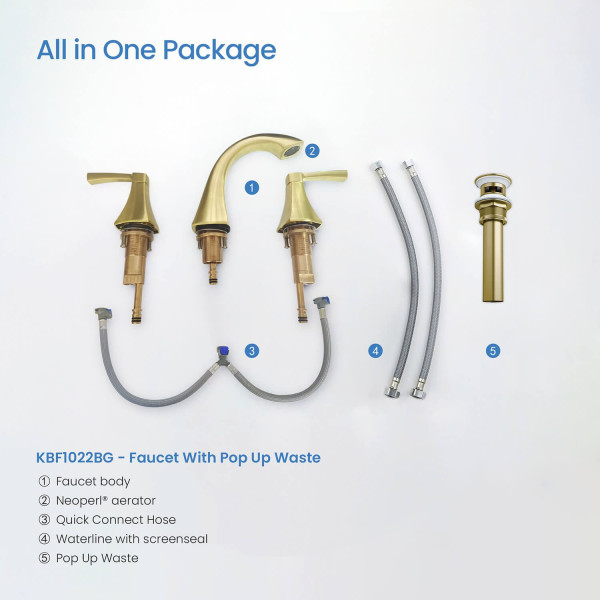 KIBI KBF1022BG Pyramid II Bathroom Sink 8" Widespread Faucet with Drain Assembly