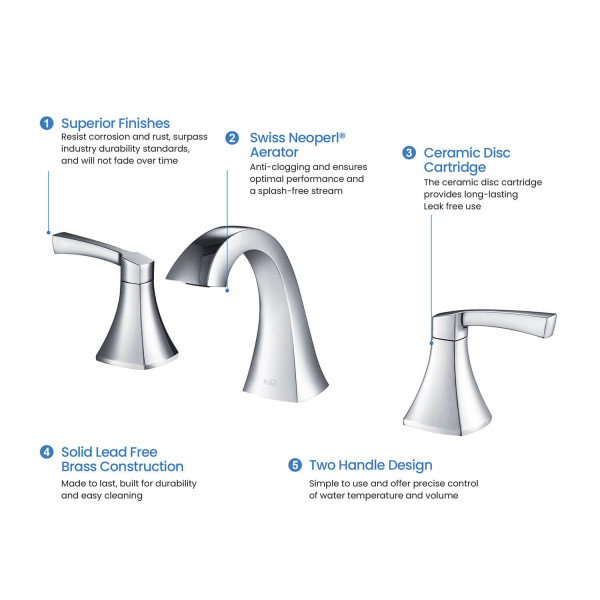 KIBI KBF1022CH Pyramid II Bathroom Sink 8" Widespread Faucet with Drain Assembly