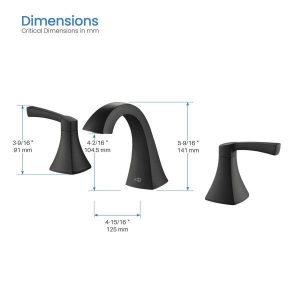 KIBI KBF1022MB Pyramid II Bathroom Sink 8" Widespread Faucet with Drain Assembly