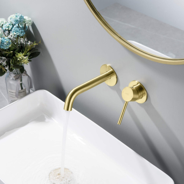 KIBI KBF1023BG Circular Single Handle Wall Mounted Bathroom Sink Faucet