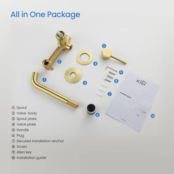 KIBI KBF1023BG Circular Single Handle Wall Mounted Bathroom Sink Faucet