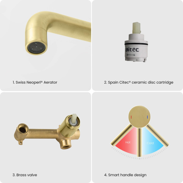 KIBI KBF1023BG Circular Single Handle Wall Mounted Bathroom Sink Faucet
