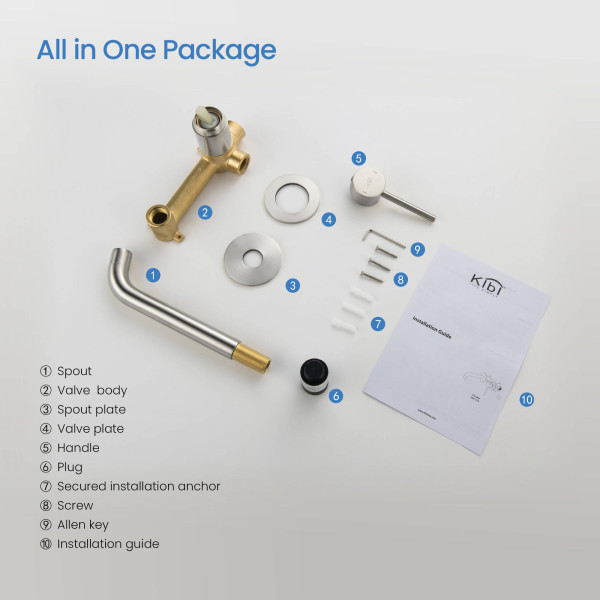 KIBI KBF1023BN Circular Single Handle Wall Mounted Bathroom Sink Faucet