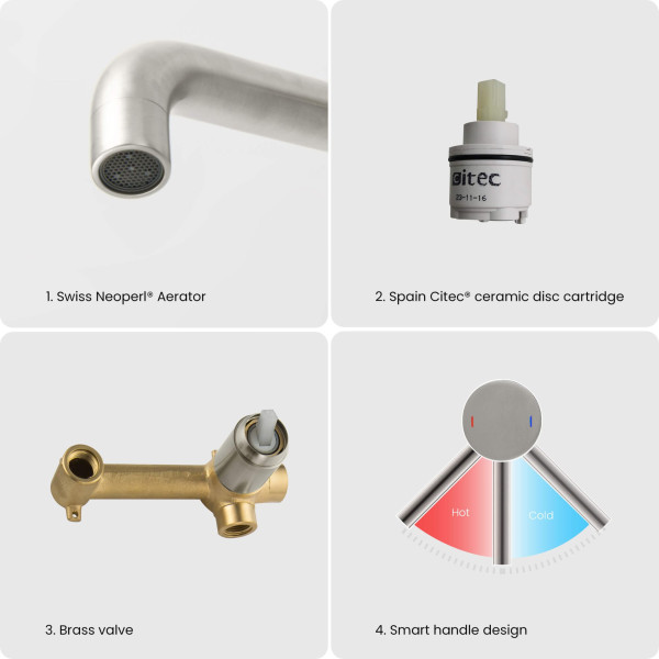KIBI KBF1023BN Circular Single Handle Wall Mounted Bathroom Sink Faucet