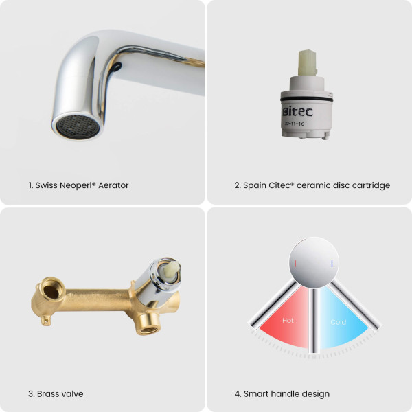 KIBI KBF1023CH Circular Single Handle Wall Mounted Bathroom Sink Faucet