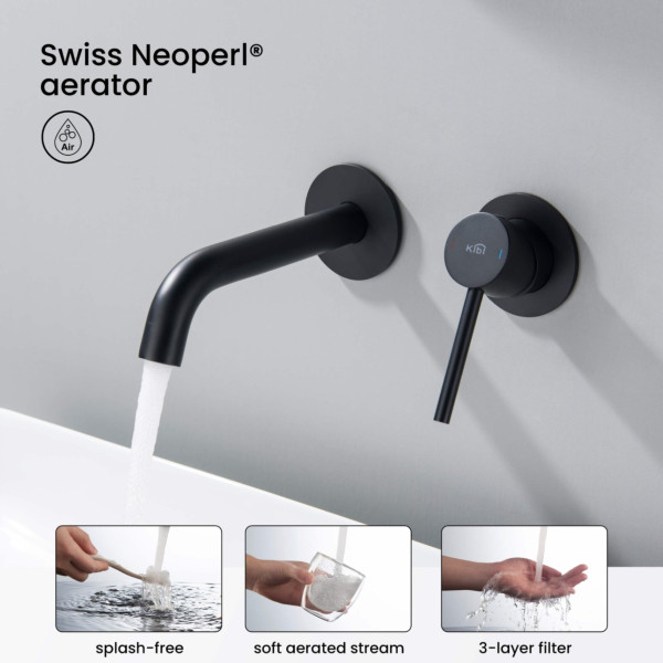 KIBI KBF1023MB Circular Single Handle Wall Mounted Bathroom Sink Faucet