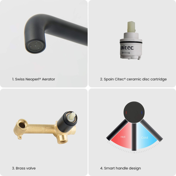 KIBI KBF1023MB Circular Single Handle Wall Mounted Bathroom Sink Faucet