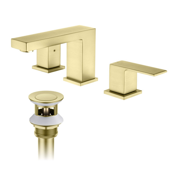 KIBI KBF1024BG Cube 8" Bathroom Sink Widespread Faucet with Drain Assembly