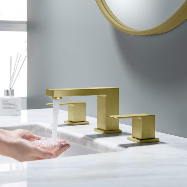 KIBI KBF1024BG Cube 8" Bathroom Sink Widespread Faucet with Drain Assembly