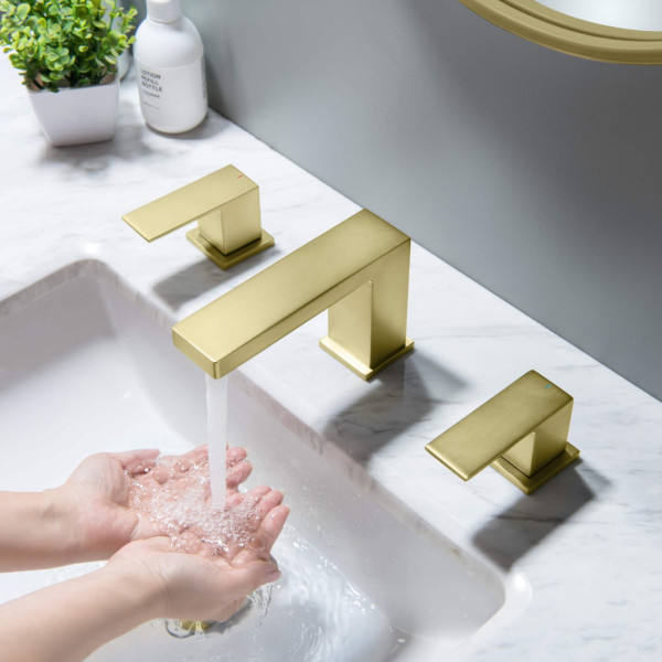KIBI KBF1024BG Cube 8" Bathroom Sink Widespread Faucet with Drain Assembly