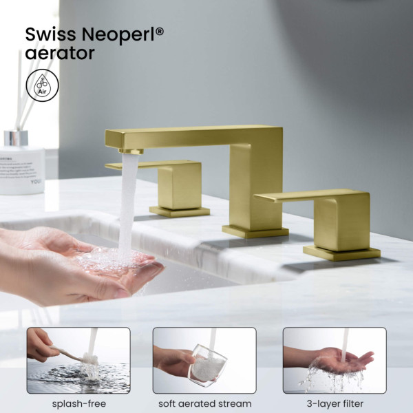 KIBI KBF1024BG Cube 8" Bathroom Sink Widespread Faucet with Drain Assembly