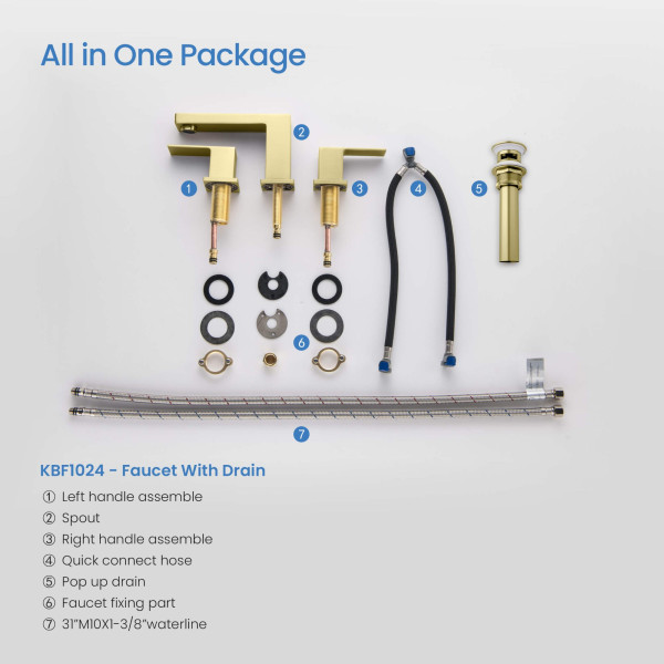 KIBI KBF1024BG Cube 8" Bathroom Sink Widespread Faucet with Drain Assembly