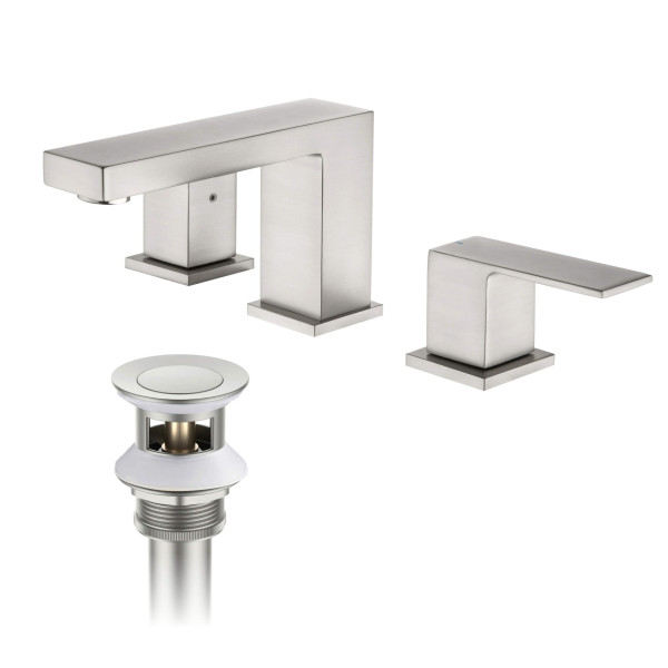 KIBI KBF1024BN Cube 8" Bathroom Sink Widespread Faucet with Drain Assembly