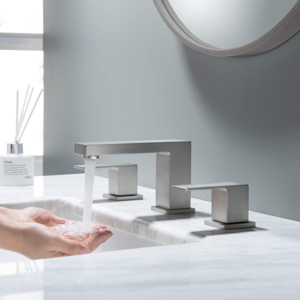 KIBI KBF1024BN Cube 8" Bathroom Sink Widespread Faucet with Drain Assembly