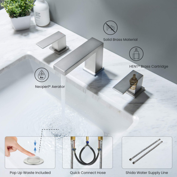 KIBI KBF1024BN Cube 8" Bathroom Sink Widespread Faucet with Drain Assembly