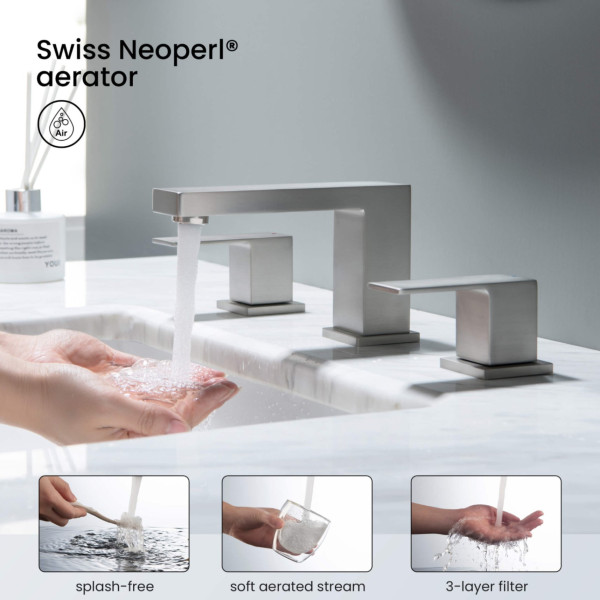 KIBI KBF1024BN Cube 8" Bathroom Sink Widespread Faucet with Drain Assembly