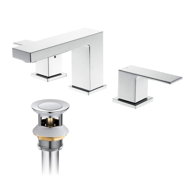 KIBI KBF1024CH Cube 8" Bathroom Sink Widespread Faucet with Drain Assembly