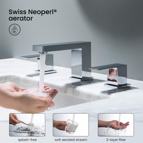 KIBI KBF1024CH Cube 8" Bathroom Sink Widespread Faucet with Drain Assembly