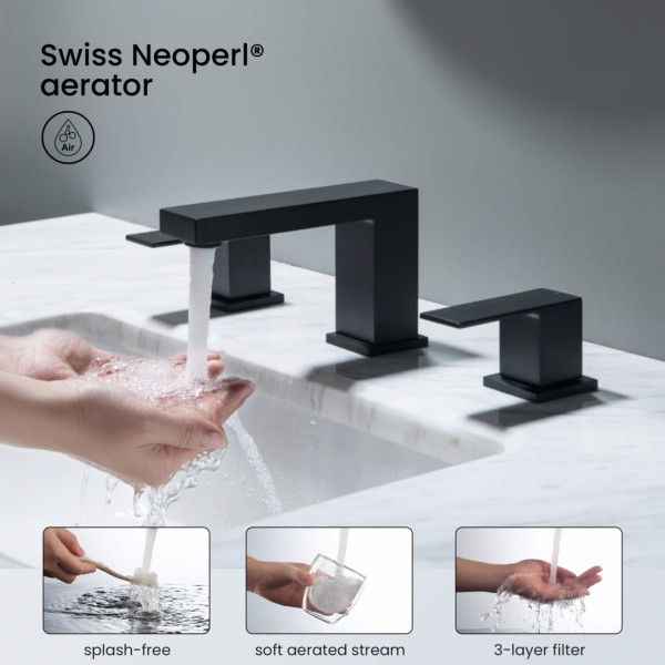 KIBI KBF1024MB Cube 8" Bathroom Sink Widespread Faucet with Drain Assembly