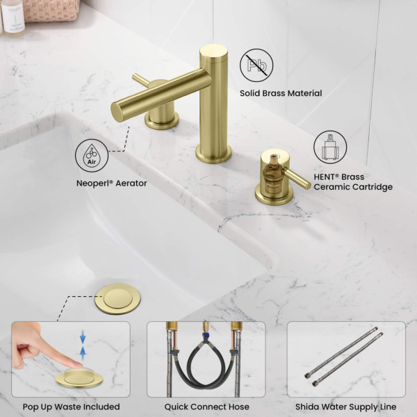 KIBI KBF1025BG Circular 8" Bathroom Sink Widespread Faucet with Drain Assembly