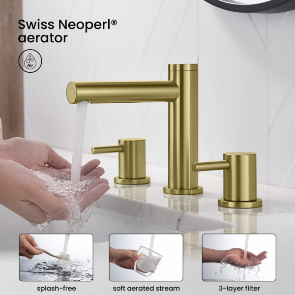 KIBI KBF1025BG Circular 8" Bathroom Sink Widespread Faucet with Drain Assembly