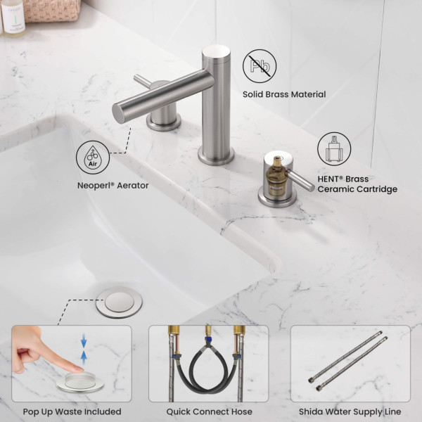 KIBI KBF1025BN Circular 8" Bathroom Sink Widespread Faucet with Drain Assembly