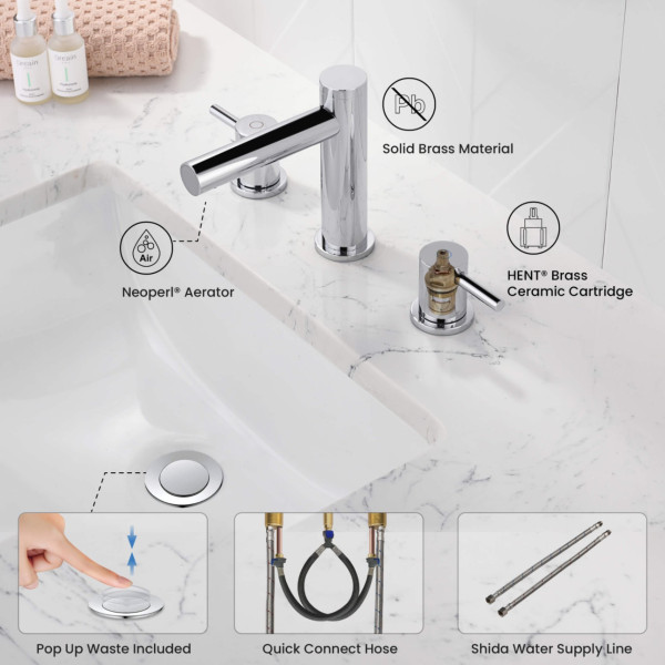 KIBI KBF1025CH Circular 8" Bathroom Sink Widespread Faucet with Drain Assembly