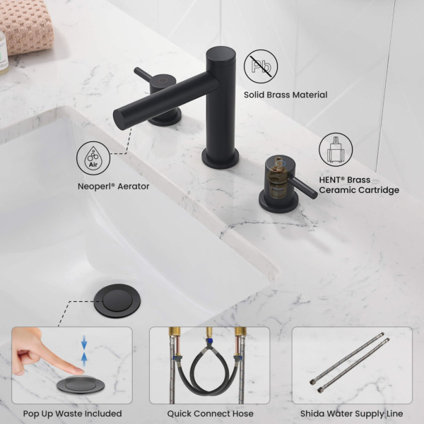 KIBI KBF1025MB Circular 8" Bathroom Sink Widespread Faucet with Drain Assembly