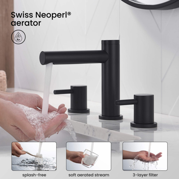 KIBI KBF1025MB Circular 8" Bathroom Sink Widespread Faucet with Drain Assembly