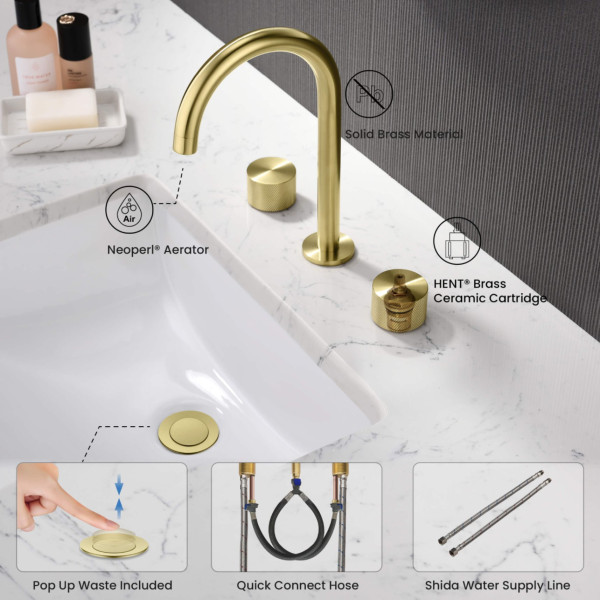 KIBI KBF1026BG Circular X 8" Bathroom Sink Widespread Faucet with Drain Assembly